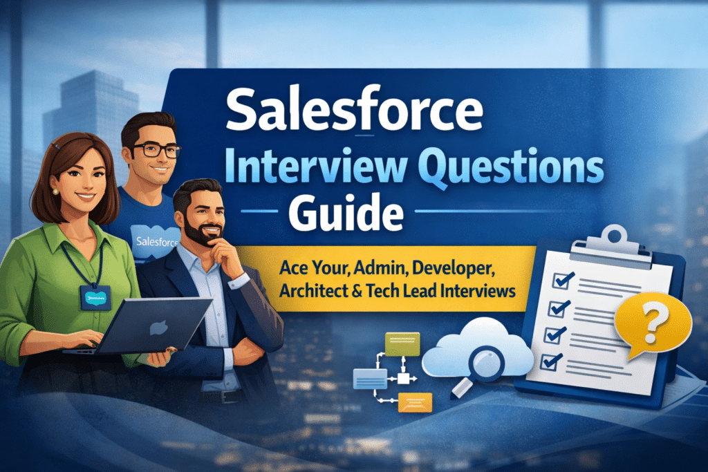 Salesforce interview questions guide for Admin, Developer, Architect and Tech Lead roles
